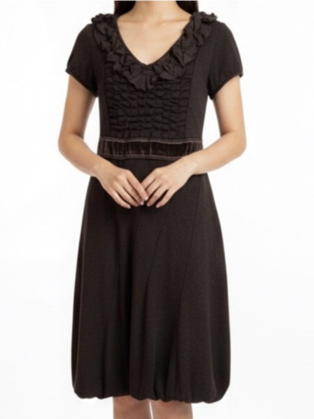 Rinascimento XS Knit Mohair Blend Short Sleeve Bubble Hem Sweater Dress Brown